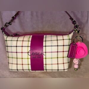 Y2K Coach Heritage Tattersall Multicolor Plaid Cream Magenta Shoulder Bag Iconic